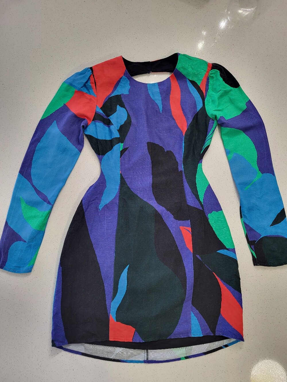 The Wolf Gang Lolita Cutout Mini Dress Linen Abstract Print Long Sleeve M